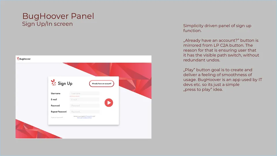 BugHoover: Sign-in screen