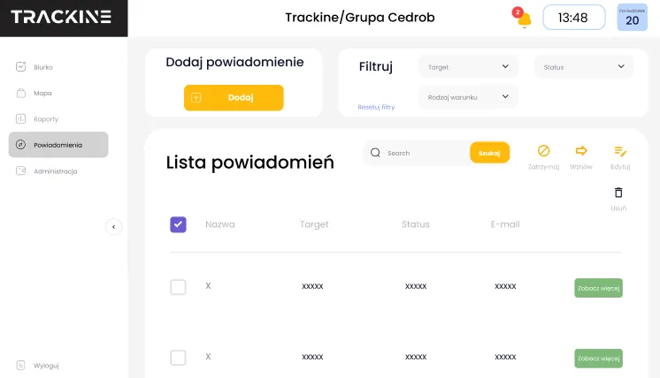 Trackine: Notifications list